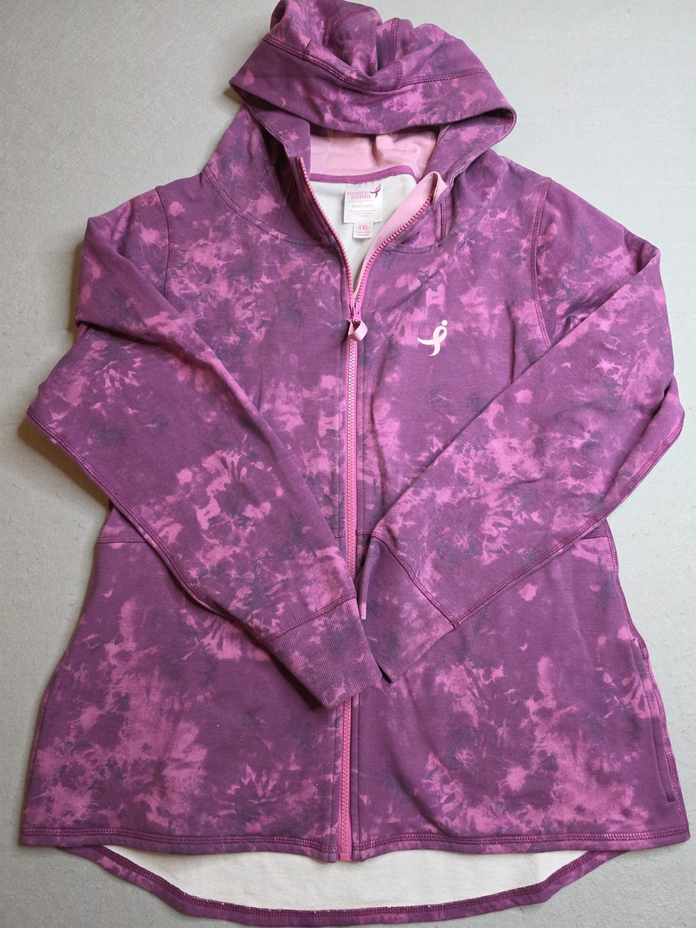 Susan G. Komen Earth Yoga Tie Dye Zip Up Hoodie Pink Ribbon Purple XXL